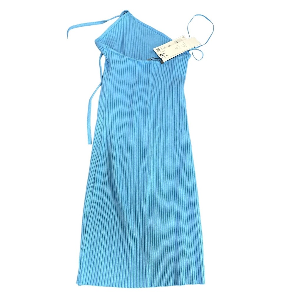 Zara Dress‎ Women M NWT Sky Blue Halter Ribbed Knit Tie Sleeveless Mini Short - Picture 9 of 10